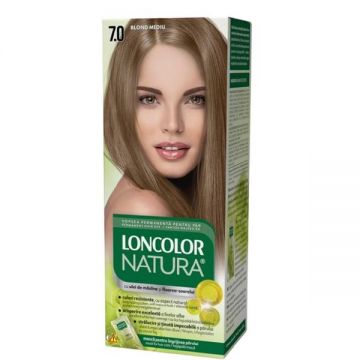 Vopsea Permanenta pentru Par cu Amoniac - Loncolor Natura, nuanta 7.0 Blond Mediu, 1 pachet