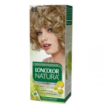 Vopsea Permanenta pentru Par cu Amoniac - Loncolor Natura, nuanta 8.0 Blond Deschis, 1 pachet