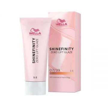 Vopsea Translucida Demipermanenta - Wella Professionals Shinefinity Zero Lift Glaze, nuanta 07/39 Chroma Gold, 60 ml