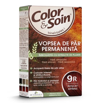 Vopsea de par fara amoniac, fara silicon, roscat aprins, 9R, Color&Soin