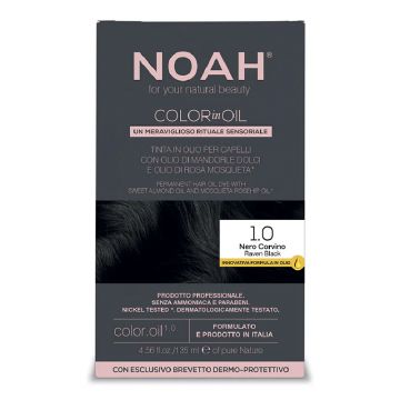 Vopsea de par permanenta fara amoniac, 1.0 Negru Intens, Color in Oil, 135 ml, Noah
