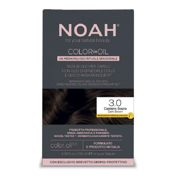 Vopsea de par permanenta fara amoniac, 3.0 Saten Inchis, Color in Oil, 135 ml, Noah