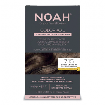 Vopsea de par permanenta fara amoniac, 7.15 Blond Ciocolatiu Rece, Color in Oil, 135 ml, Noah