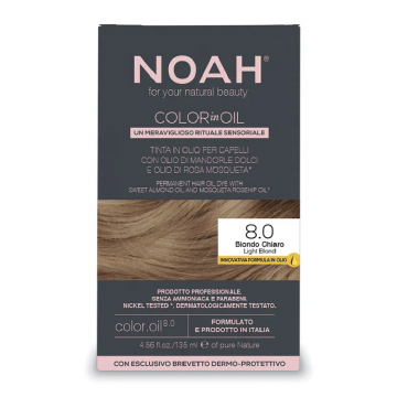 Vopsea de par permanenta fara amoniac, 8.0 Light Blond, Color in Oil, 135 ml, Noah