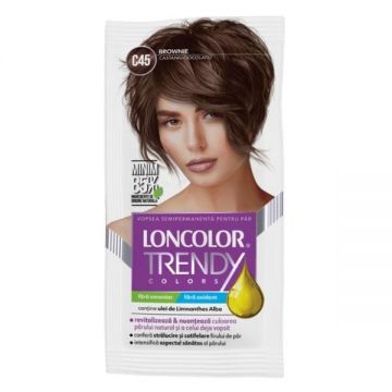 Vopsea de Par Semipermanenta - Loncolor Trendy Colors, nuanta C45 Castaniu Ciocolatiu/ Brownie, 2 x 25 ml