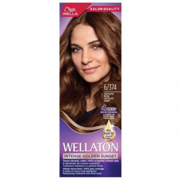 Vopsea Permanenta cu Ulei de Argan - Wella Wellaton Intense Golden Sunset, nuanta 6/374 Ciocolatiu Inchis, 1 buc