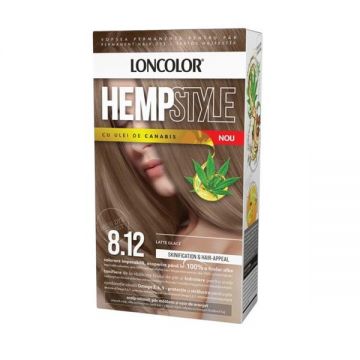 Vopsea Permanenta pentru Par cu Amoniac - Loncolor HempStyle, nuanta 8.12 Latte Glace, 1 pachet