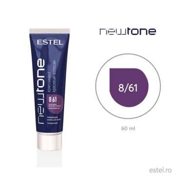 Masca nuantatoare cu cheratina pentru par blond NewTone Estel, 8/61 Castaniu deschis violet-gri, 60 ml