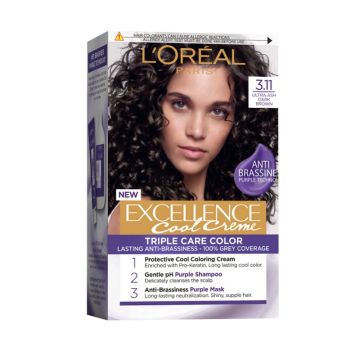 Vopsea de Par Permanenta cu Amoniac L'Oreal Paris Excellence Cool Creme 3.11 Ultra Ash Dark Brown, 192 ml