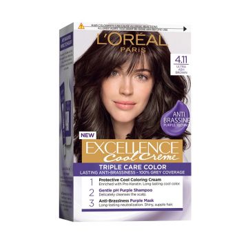 Vopsea de Par Permanenta cu Amoniac L'Oreal Paris Excellence Cool Creme 4.11 Ultra Ash Brown, 192 ml