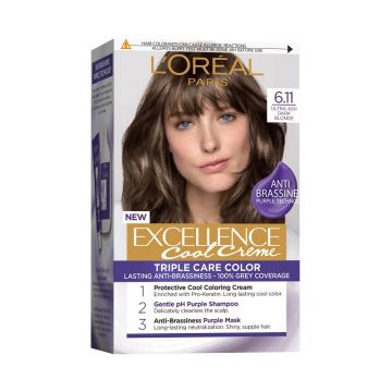 Vopsea de Par Permanenta cu Amoniac L'Oreal Paris Excellence Cool Creme 6.11 Ultra Ash Dark Blonde, 192 ml