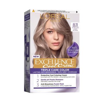 Vopsea de Par Permanenta cu Amoniac L'Oreal Paris Excellence Cool Creme 8.11 Ultra Ash Light Blonde, 192 ml