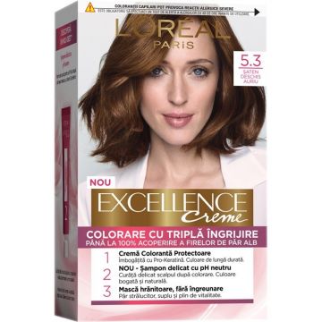 Vopsea de Par Permanenta cu Amoniac L'Oreal Paris Excellence Creme 5.3 Saten Deschis Auriu, 192 ml