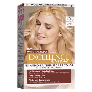 Vopsea de Par Permanenta fara Amoniac L'Oreal Paris Excellence Universal Nudes, 10U Lightest Blonde, 192 ml