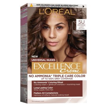 Vopsea de Par Permanenta fara Amoniac L'Oreal Paris Excellence Universal Nudes, 5U Light Brown, 192 ml