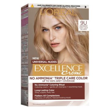 Vopsea de Par Permanenta fara Amoniac L'Oreal Paris Excellence Universal Nudes, 9U Very Light Blonde, 192 ml