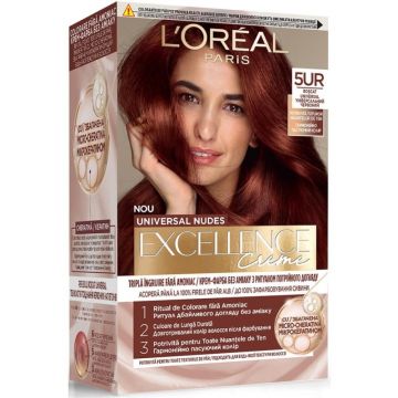 Vopsea de Par Permanenta fara Amoniac L'Oreal Paris Excellence Universal Nudes Reds, 5UR Roscat Universal, 192 ml
