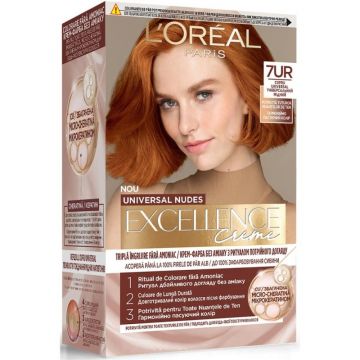 Vopsea de Par Permanenta fara Amoniac L'Oreal Paris Excellence Universal Nudes Reds, 7UR Cupru Universal, 192 ml