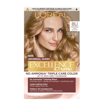 Vopsea de Par Permanenta L'Oreal Paris Excellence Universal Nudes, 8U Universal Light Blonde, 192 ml