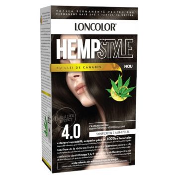 Vopsea de Par Permanenta Loncolor Hempstyle cu Ulei de Canabis, 4.0 Castaniu Mediu, 100 ml