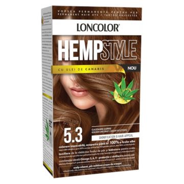 Vopsea de Par Permanenta Loncolor Hempstyle cu Ulei de Canabis, 5.3 Castaniu Auriu, 100 ml