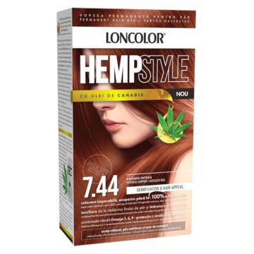 Vopsea de Par Permanenta Loncolor Hempstyle cu Ulei de Canabis, 7.44 Aramiu Intens, 100 ml