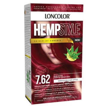 Vopsea de Par Permanenta Loncolor Hempstyle cu Ulei de Canabis, 7.62 Rosu Intens, 100 ml