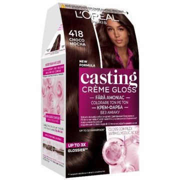 Vopsea de Par Semi-Permanenta fara Amoniac L'Oreal Paris Casting Creme Gloss 418 Choco Mocha, 180 ml