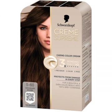 Vopsea Permanenta - Crema Coloranta de Ingrijire - Schwarzkopf Creme Supreme 3x Bonding HaptIQ System, nuanta 5-60 Saten Ciocolatiu, 1 pachet