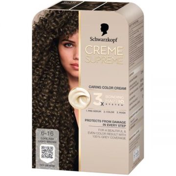 Vopsea Permanenta - Crema Coloranta de Ingrijire - Schwarzkopf Creme Supreme 3x Bonding HaptIQ System, nuanta 6-16 Saten Perlat Rece, 1 pachet
