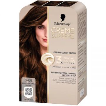 Vopsea Permanenta - Crema Coloranta de Ingrijire - Schwarzkopf Creme Supreme 3x Bonding HaptIQ System, nuanta 6-68 Saten Caramel Deschis, 1 pachet