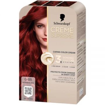 Vopsea Permanenta - Crema Coloranta de Ingrijire - Schwarzkopf Creme Supreme 3x Bonding HaptIQ System, nuanta 6-88 Rosu Intens, 1 pachet