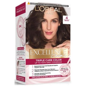 Vopsea Permanenta cu Amoniac, 4 Saten Mediu, L'Oreal Paris Excellence Creme