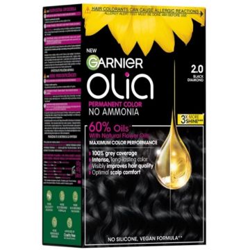 Vopsea Permanenta fara Amoniac, 2.0 Negru Diamant, Garnier Olia, 112 ml