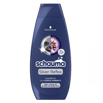 Sampon cu Pigmenti Violet pentru Par Grizonat, Alb sau Vopsit Blond - Schwarzkopf Schauma Silver Reflex Shampoo with Purple Pigments, 400 ml Sampon cu Pigmenti Violet pentru Par Grizonat, Alb sau Vopsit Blond - Schwarzkopf Schauma Silver Reflex Shampoo with Purple Pigments, 400 ml