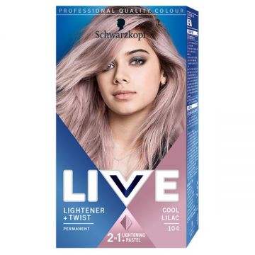 Vopsea de Par Permanenta - Schwarzkopf Live Colour Lighter + Twist Permanent 2 in 1 Lightener + Pastel, nuanta 104 Cool Lilac