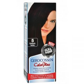 Vopsea de Par Silk&Shine Gerocossen Color Plus, nuanta 5 Castaniu Inchis, 50 g