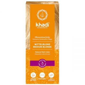 Vopsea de Par Henna pentru Blond Mediu - Khadi Medium Blonde Natural Hair Color, 100 g