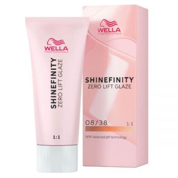 Vopsea Translucida Demipermanenta - Wella Professionals Shinefinity Zero Lift Glaze, nuanta 08/38 Honey Latte, 60 ml