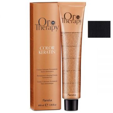 VopseaDemi-permanenta Fanola Oro Therapy Color Keratin 1.10 Negru Albastrui, 100ml